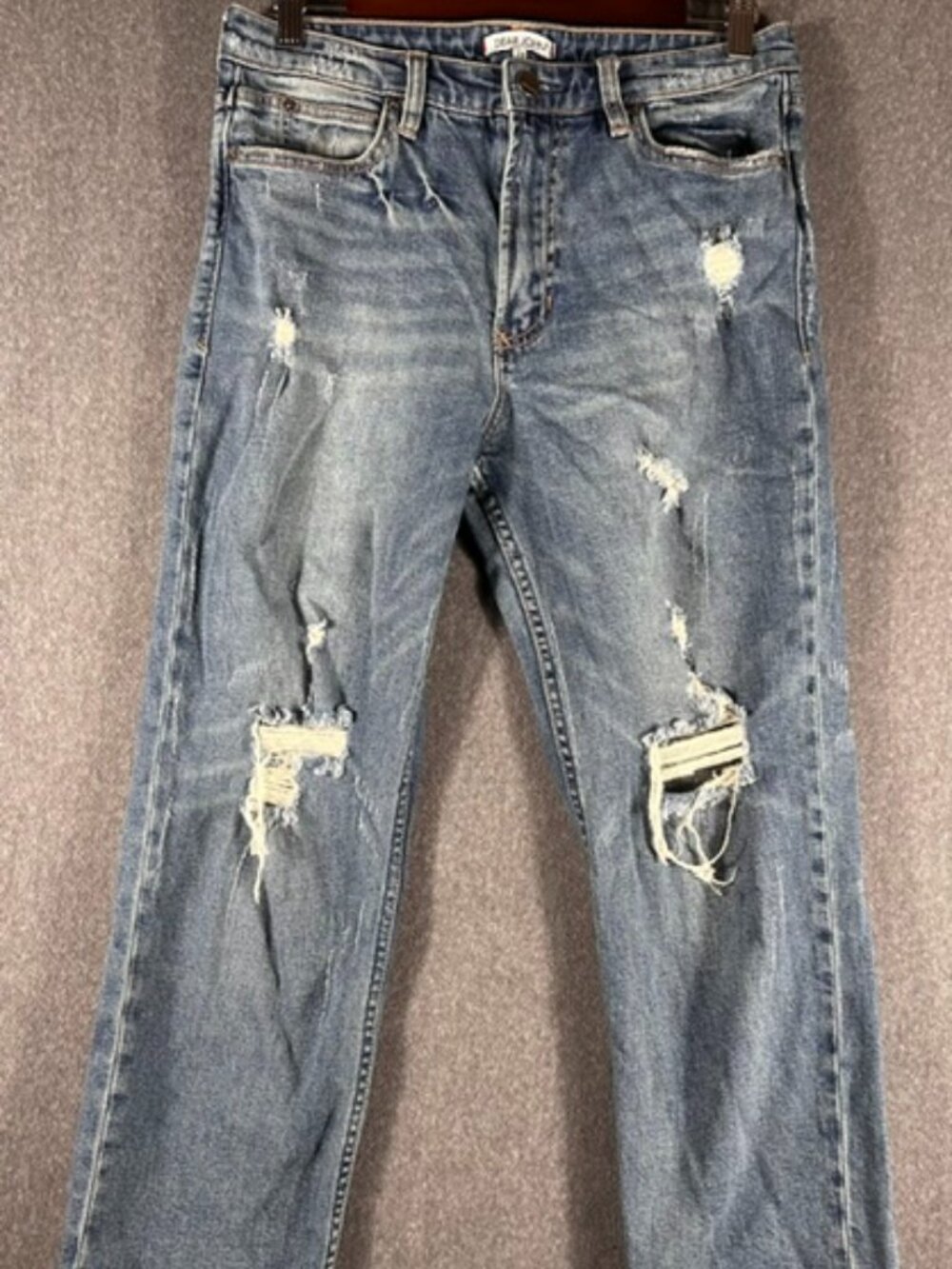 Dear John Straight Leg Jeans Womens Sz 29 Blue High Rise Cropped Distressed